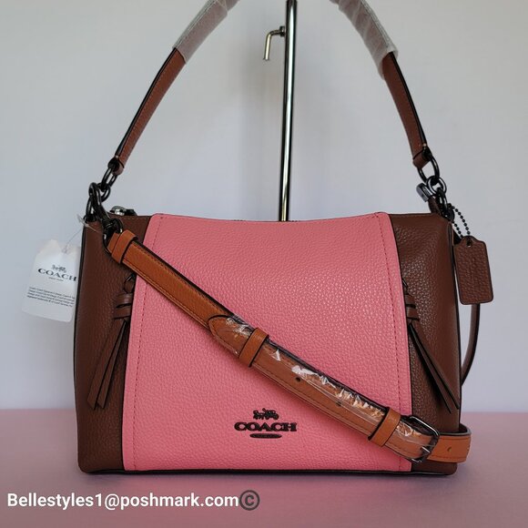 COACH Marlon Convertible Pebbled Leather Satchel - Redwood/Pink Lemonade 🎈$195. - Picture 1 of 16